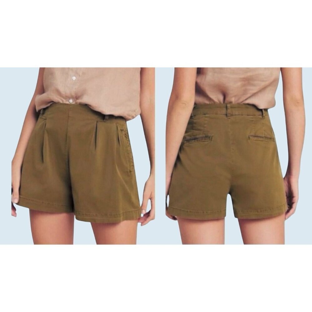 ANTHROPOLOGIE Keyln Pleated High Waisted Green Chino Shorts Sz 2